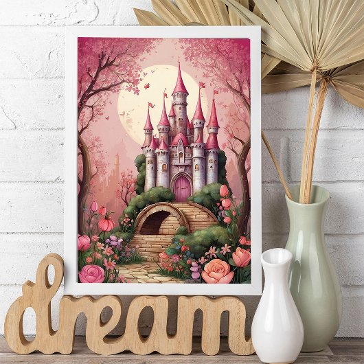 Niedlich Pink Whimsical Magical Fantasy Castle Poster