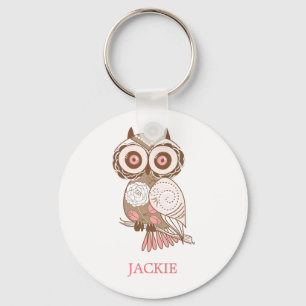 Niedlich Pink Whimsical Owl Personalisiert Schlüsselanhänger