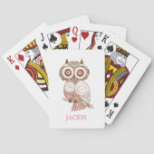 Niedlich Pink Whimsical Owl Personalisiert Spielkarten (Rückseite)