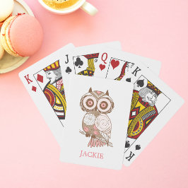 Niedlich Pink Whimsical Owl Personalisiert Spielkarten