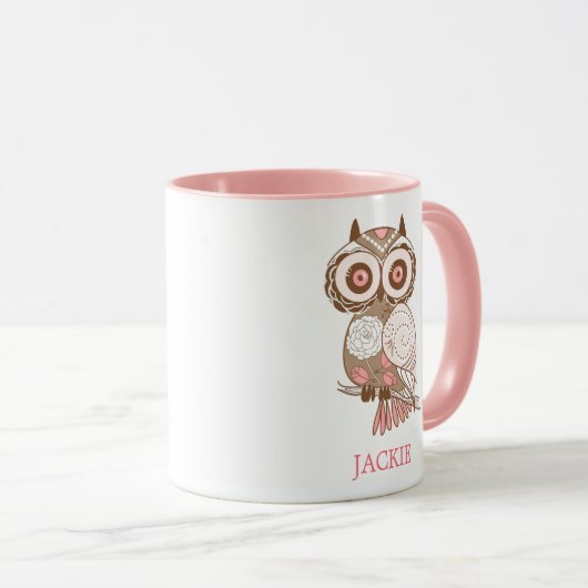 Niedlich Pink Whimsical Owl Personalisiert Tasse (VorderseiteRechts)