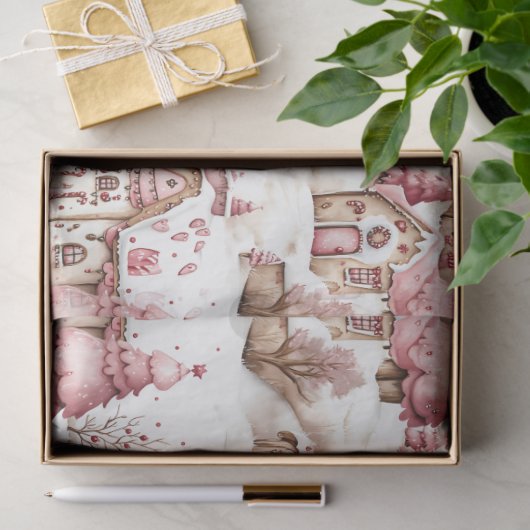 Niedlich Pink Whimsical Snowy Christmas Decoupage Seidenpapier (Geschenk)