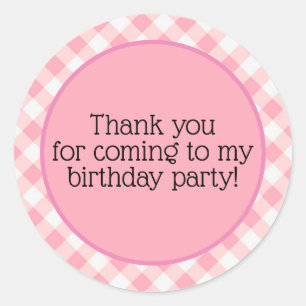Niedlich Pink White Checked Gingham Birthday Viele Runder Aufkleber