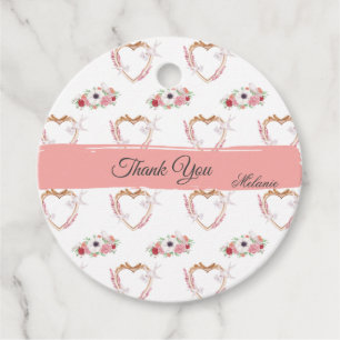 Niedlich Pink White Floral Herzmuster Vielen Dank Geschenkanhänger