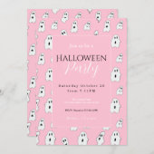 Niedlich Pink White Happy Ghosts Einladung (Vorne/Hinten)