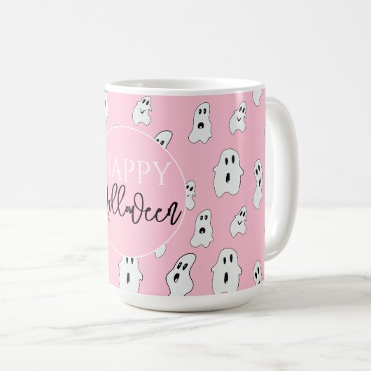 Niedlich Pink White Happy Ghosts Kaffeetasse (VorderseiteRechts)