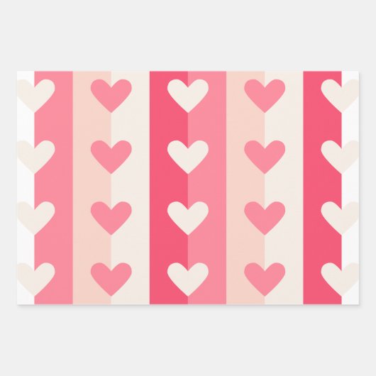 Niedlich Pink White Heart Muster Valentine Sweethe Geschenkpapier Set (Vorderseite)
