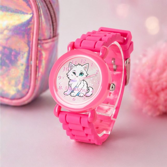 Niedlich Pink White Kawaii Kitten Armbanduhr (Von Creator hochgeladen)