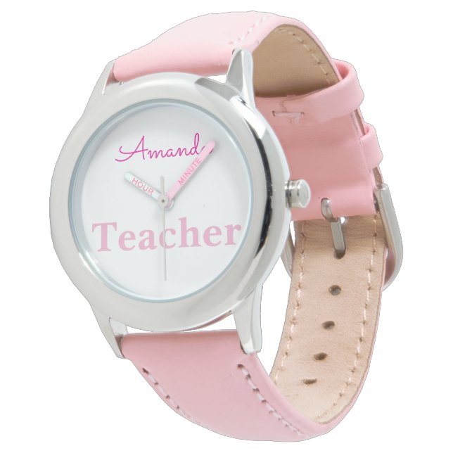 Niedlich Pink White Nurse Personalisierter Name Armbanduhr (Schrägansicht)