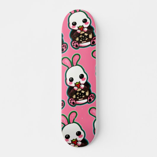 Niedlich Pink & White Oaster Bunny Rabbit Strawber Skateboard (Vorne)
