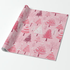 Niedlich Pink White Retro Weihnachtsbaumen Geschenkpapier