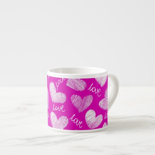 Niedlich Pink White Scribbled Hearts mit Liebe Scr Espressotasse (Vorderseite Rechts)
