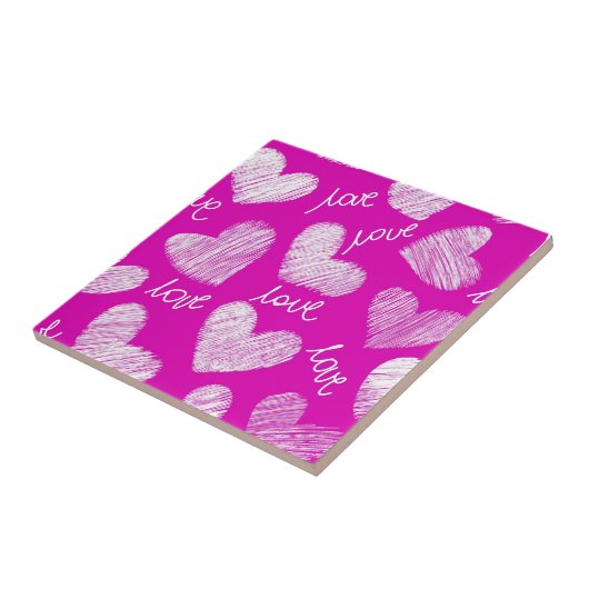 Niedlich Pink White Scribbled Hearts mit Liebe Scr Fliese (Seite)