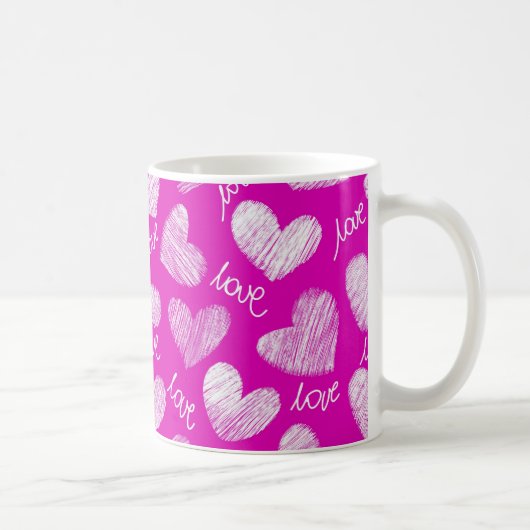 Niedlich Pink White Scribbled Hearts mit Liebe Scr Kaffeetasse (Rechts)