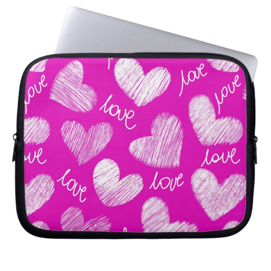 Niedlich Pink White Scribbled Hearts mit Liebe Scr Laptopschutzhülle (Vorderseite)