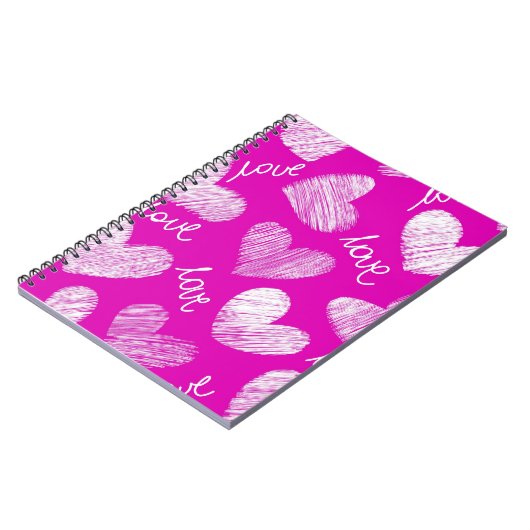Niedlich Pink White Scribbled Hearts mit Liebe Scr Notizblock (Linke Seite)