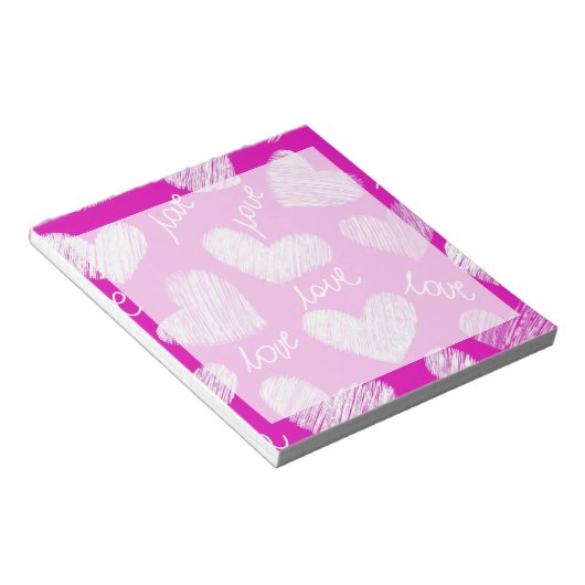 Niedlich Pink White Scribbled Hearts mit Liebe Scr Notizblock (angewinkelt)