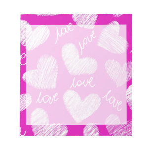 Niedlich Pink White Scribbled Hearts mit Liebe Scr Notizblock
