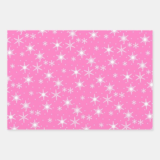 Niedlich Pink White Snowflake Muster Xmas Geschenkpapier Set (Vorderseite)