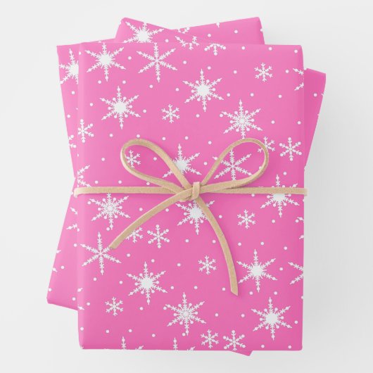 Niedlich Pink White Snowflake Muster Xmas Geschenkpapier Set (Beispiel)