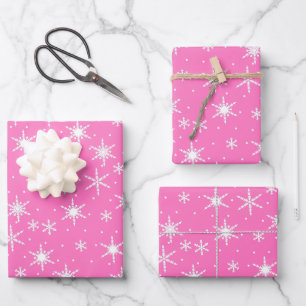 Niedlich Pink White Snowflake Muster Xmas Geschenkpapier Set