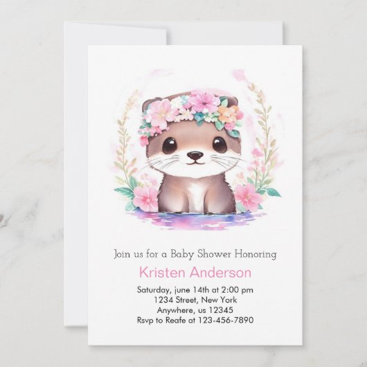 Niedlich Pink Wildblume Otter Magic Girl Kinderdus Einladung (Vorderseite)