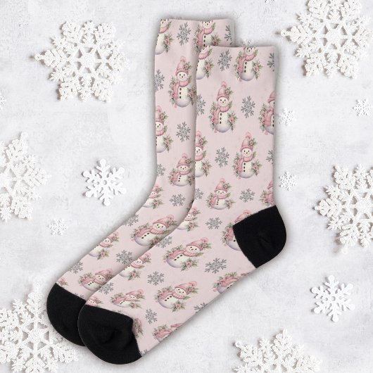 Niedlich Pink Winter Snowman Weihnachten Socken