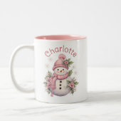 Niedlich Pink Winter Snowman Weihnachten Zweifarbige Tasse (Links)