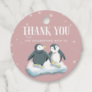 Niedlich Pink Winter Wunderland Pinguine Kinderdus Geschenkanhänger