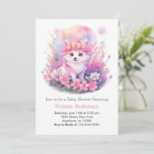 Niedlich Pink Wolf Pup Girl Babydusche Einladung (Stehend Vorderseite)