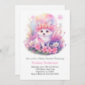 Niedlich Pink Wolf Pup Girl Babydusche Einladung (Vorne/Hinten)