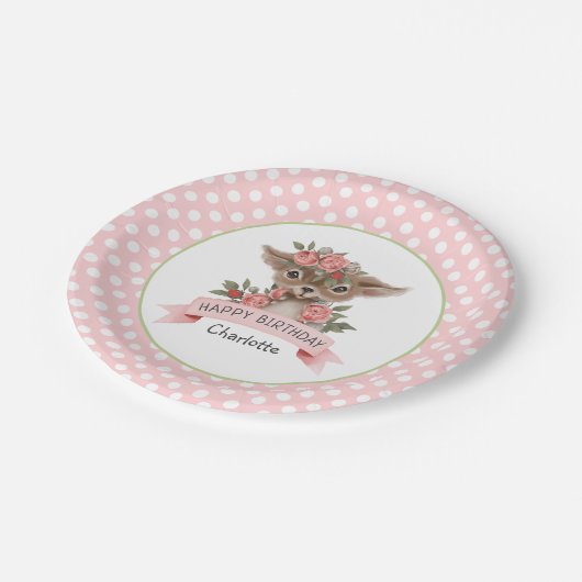 Niedlich Pink Woodland Deer Birthday Party for Gir Pappteller (Schrägansicht)