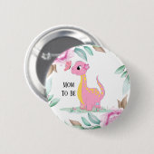 Niedlich Pink Yellow Dinosaur Butterfly Baby Dusch Button (Vorne & Hinten)