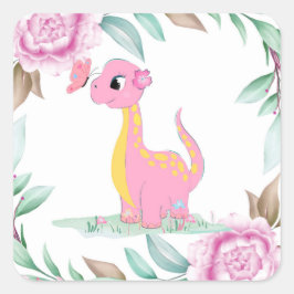 Niedlich Pink Yellow Dinosaurier Butterfly Baby Du Quadratischer Aufkleber