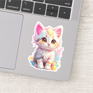 Niedlich Pink Yellow Kawaii Kitten Aufkleber