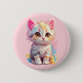 Niedlich Pink Yellow Kawaii Kitten Button