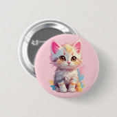 Niedlich Pink Yellow Kawaii Kitten Button (Vorne & Hinten)