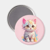 Niedlich Pink Yellow Kawaii Kitten Magnet (Vorderseite/Rückseite)