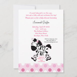 Niedlich Pink Zebra Baby Dusche 12x18 Einladung