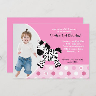 Niedlich Pink Zebra Girl Foto Geburtstag Einladung