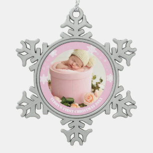 Niedlich-pinkfarbene Babys Schneeflocken Zinn-Ornament