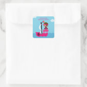 Niedlich-pinkfarbene Piratengeburtskrüge Quadratischer Aufkleber (Tasche)