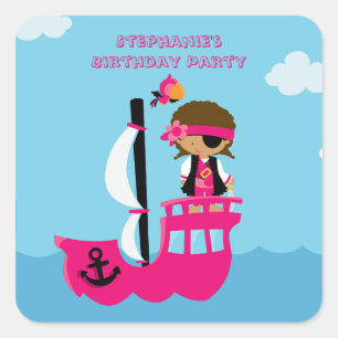 Niedlich-pinkfarbene Piratengeburtskrüge Quadratischer Aufkleber