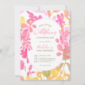 Niedlich-pinkgrün Aquarellfarbe Wildblume 1. Gebur Einladung (Vorderseite)