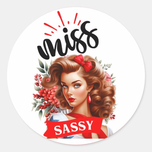 Niedlich Pinup_ Miss Sassy Runder Aufkleber (Vorderseite)