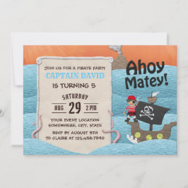 Niedlich Pirate Adventure Ahoy Matey Boy Birthday Einladung