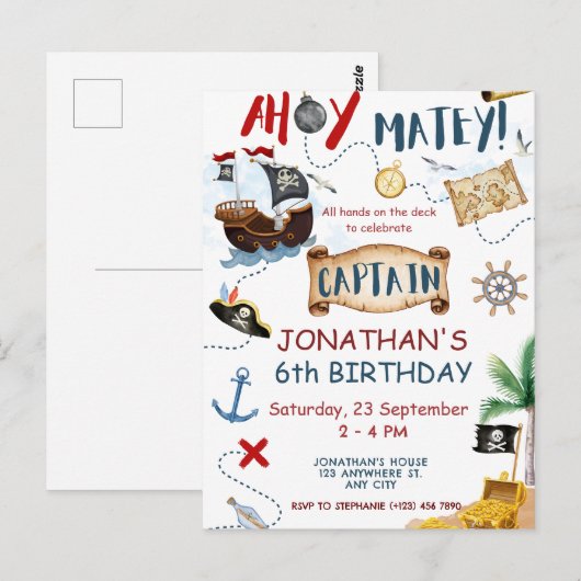 Niedlich Pirate Birthday Postkarte (Vorne/Hinten)