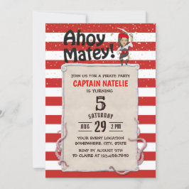 Niedlich Pirate Girl Red Stripes Geburtstagsparty Einladung