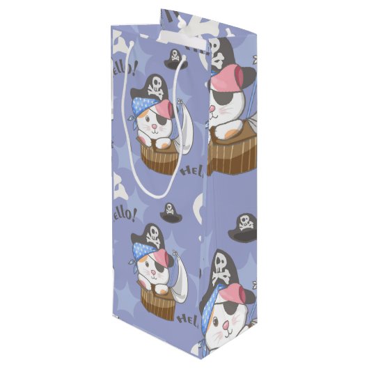 Niedlich Pirate Kitten Pattern Geschenktüte Für Weinflaschen (Rückseite Schrägansicht)