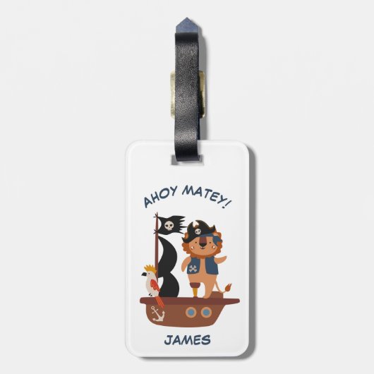 Niedlich Pirate Lion Personalisiert Kid's Gepäckanhänger (Rückseite vertikal)